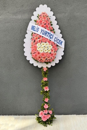 Direği Çiçekli Pembe -  Beyaz Ayaklı Sepet