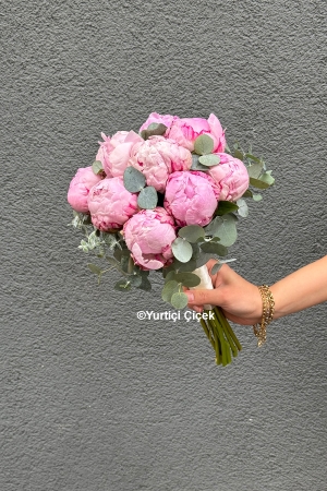 Pembe Şakayık Gelin Buketi