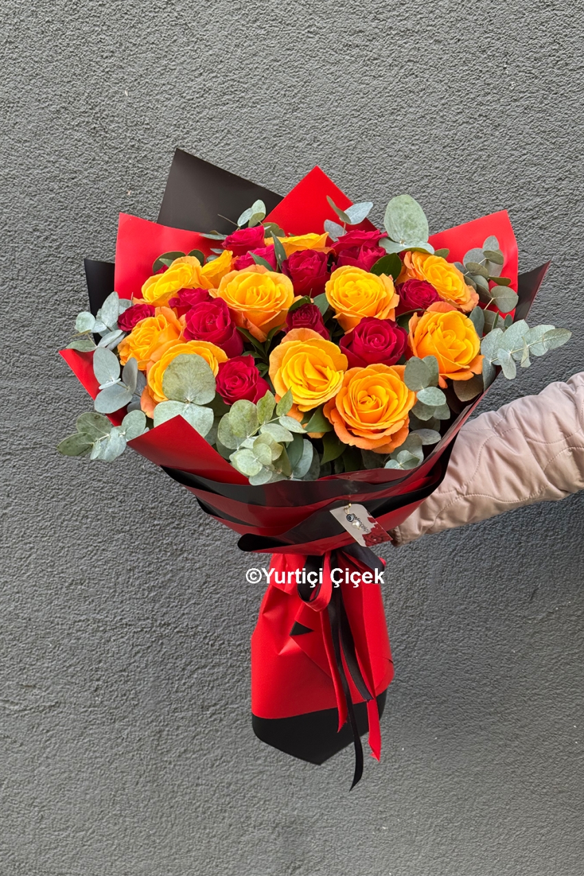 Yellow and Red Rose Bouquet