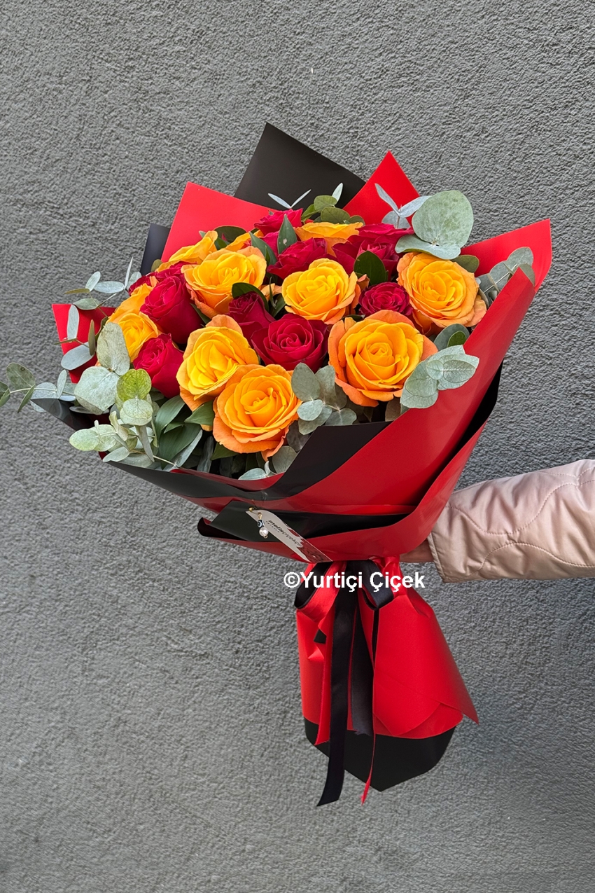 Yellow and Red Rose Bouquet